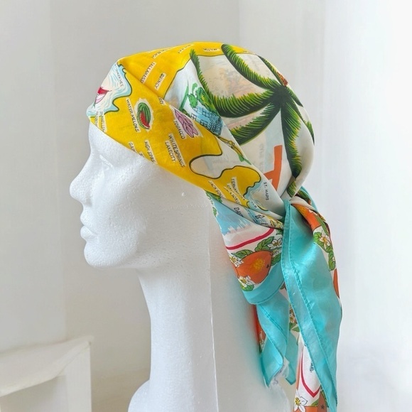 Vintage 50s Florida Map Scarf Wrap Headscarf Sun-Glo 28 - Picture 3 of 12